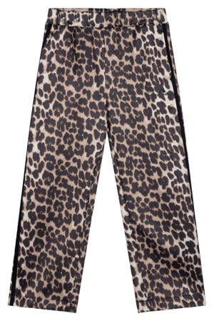 wide leg sweatpants met panterprint bruin