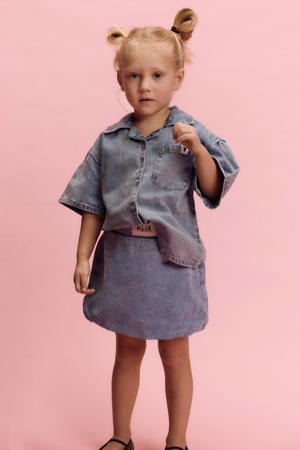 denim blouse met backprint light blue denim