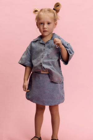 denim blouse met backprint light blue denim