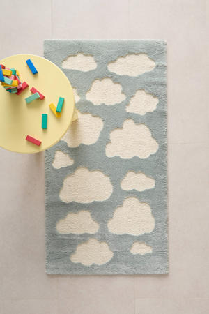 kindervloerkleed blauw/off white (150x80cm)