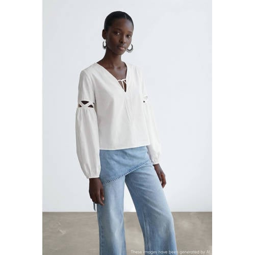 MANGO TEEN blousetop wit Meisjes Katoen V-hals Effen - maat 168(M) afbeelding
