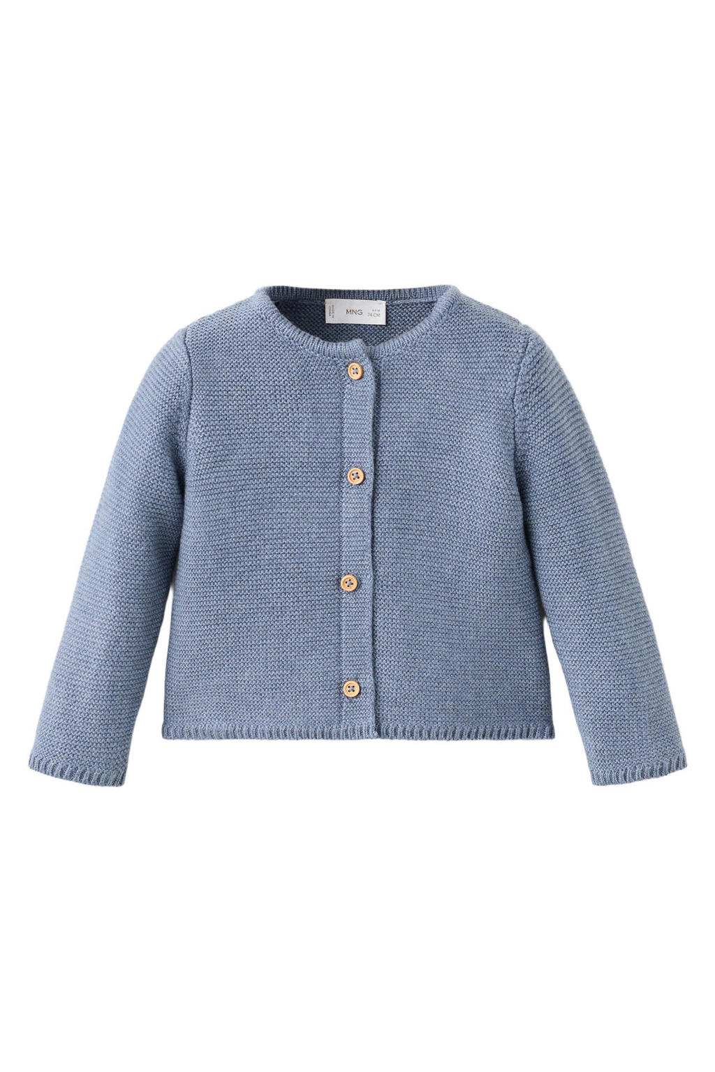 Blauwe jongens en meisjes Mango Kids vest rib gebreid van katoen met effen, ronde hals en knoopsluiting