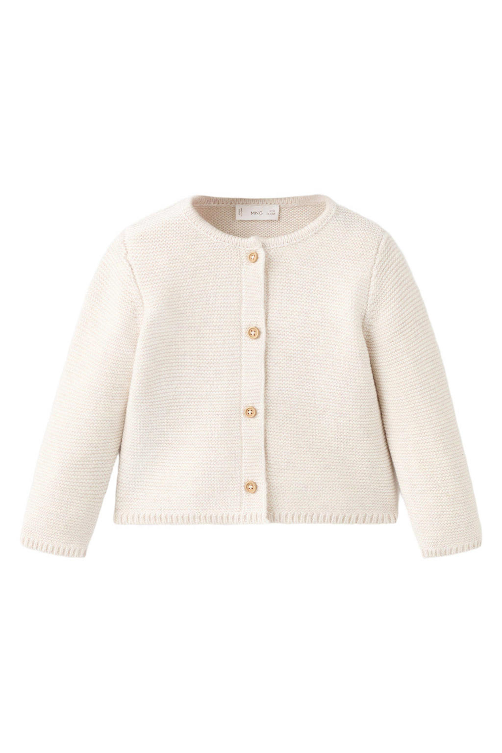 Beige jongens en meisjes Mango Kids vest rib gebreid van katoen met effen, ronde hals en knoopsluiting