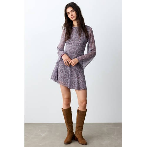 MANGO TEEN korte jurk paars Meisjes Polyester Ronde hals All over print