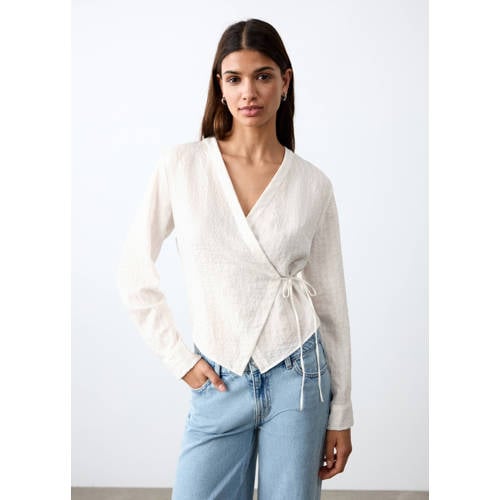 MANGO TEEN blousetop wit Meisjes Viscose V-hals Effen - maat 168(M) afbeelding