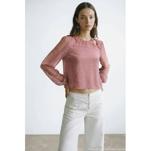 MANGO TEEN gebloemde blousetop roze Meisjes Polyester Ronde hals Bloemen