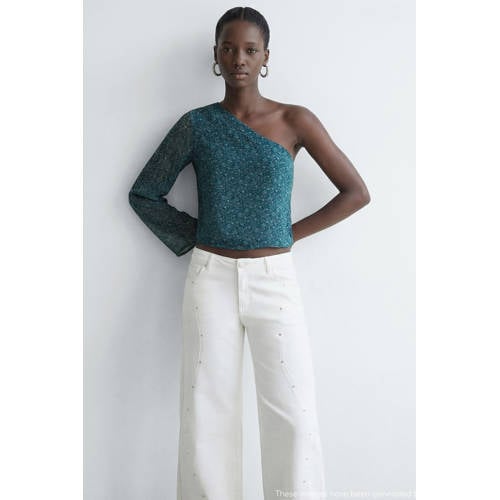 MANGO TEEN off shoulder top blauw All over print