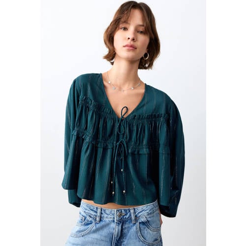 MANGO TEEN gestreepte blousetop donkerblauw Meisjes Viscose V-hals Streep