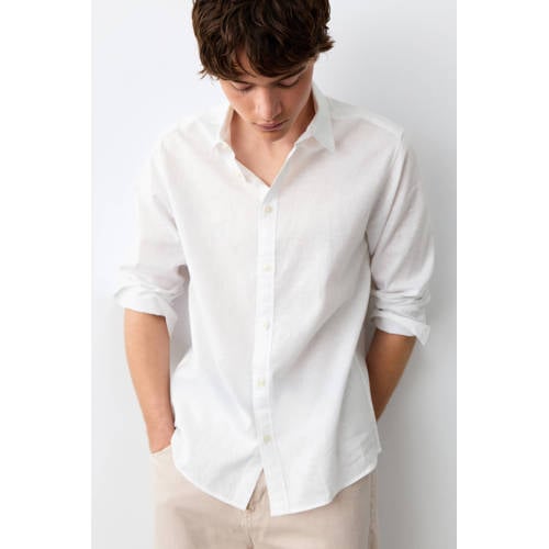 MANGO TEEN linnen overhemd wit Effen - maat 180(L) afbeelding