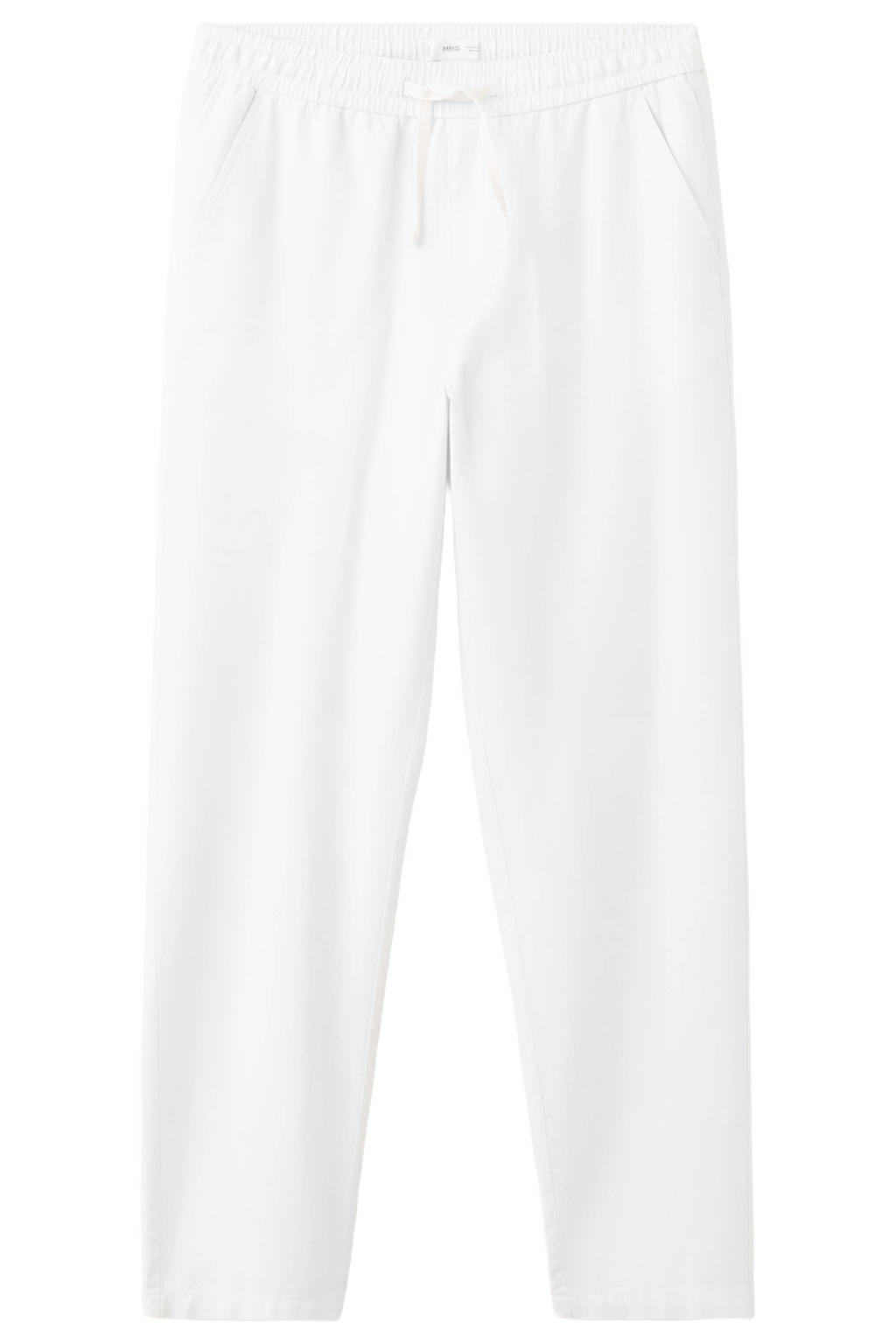 Witte jongens MANGO TEEN linnen pantalon met elastische tailleband met koord en effen