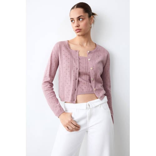 MANGO TEEN vest roze fijn gebreid Meisjes Katoen Ronde hals Effen