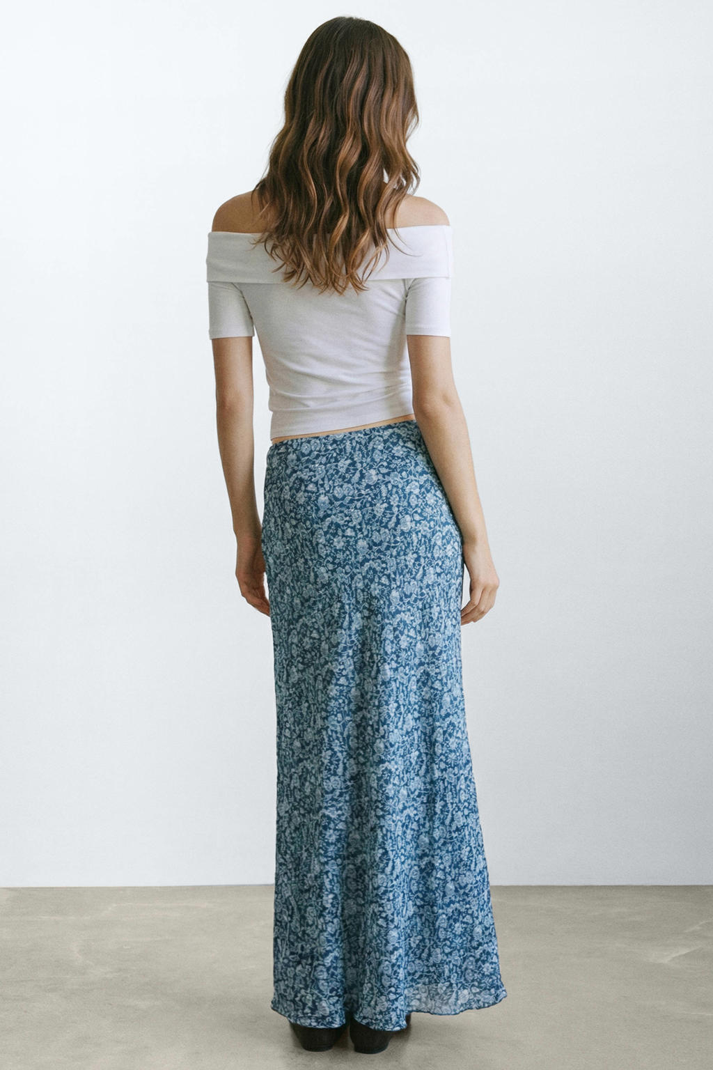 Blauwe meisjes MANGO TEEN gebloemde maxi rok gemaakt van viscose en met elastische tailleband