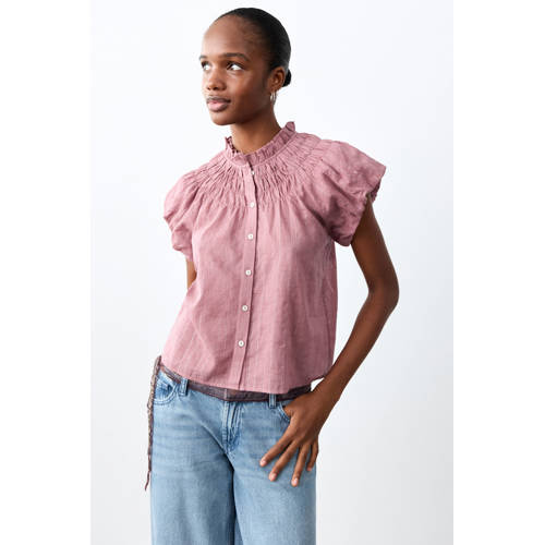 MANGO TEEN blouse met krijtstreep roze Meisjes Katoen Ronde hals Krijtstreep - maat 158(XS) afbeelding