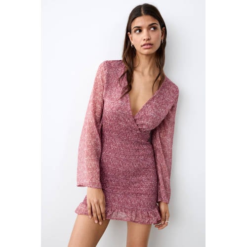 MANGO TEEN korte jurk roze Meisjes Polyester V-hals All over print