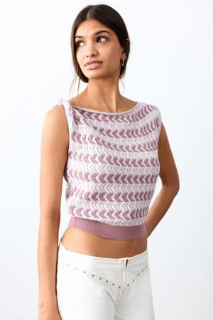 off shoulder top roze fijn gebreid