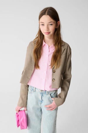 cropped blazer met backprint lichtbruin