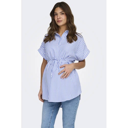 ONLY MATERNITY zwangerschaps gestreepte blousetop lichtblauw Dames Katoen Klassieke kraag - maat L afbeelding