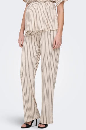 straight high waist gestreepte zwangerschaps casual broek ecru