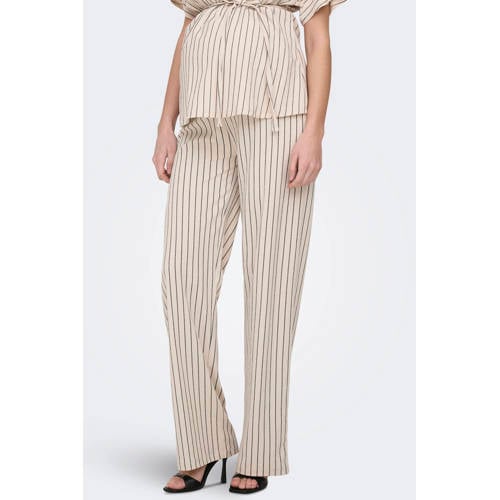 ONLY MATERNITY straight high waist gestreepte zwangerschaps casual broek ecru Dames Polyester - maat M-32 afbeelding