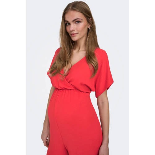 ONLY MATERNITY Jumpsuit Rood Dames Polyester V-hals Effen - maat XL afbeelding