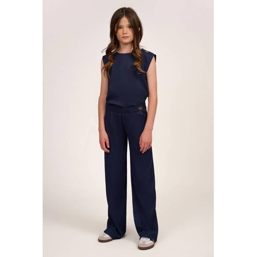 NIK&NIK wide leg casual broek donkerblauw Meisjes Polyester Effen - maat 140 afbeelding