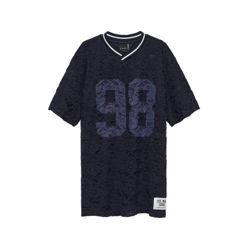 NIK&NIK T-shirtjurk korte jurk donkerblauw Meisjes Katoen V-hals Printopdruk - maat 152 afbeelding