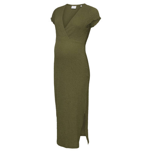 MAMALICIOUS zwangerschaps wikkel-/overslagjurk olijfgroen Dames Polyester V-hals - maat XL afbeelding