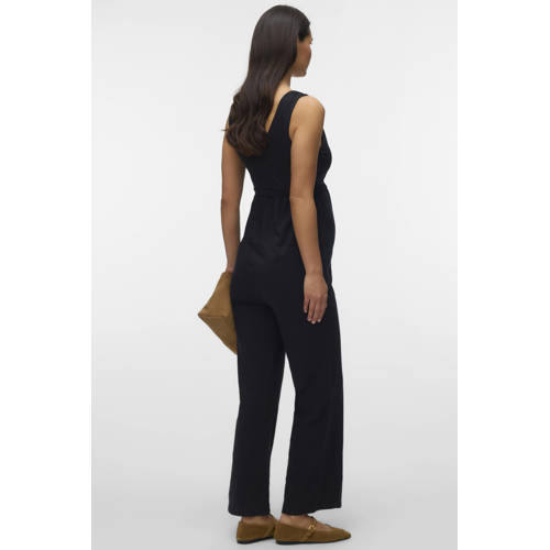 MAMALICIOUS jumpsuit zwart zwangerschaps Dames Katoen V-hals Effen - maat XL afbeelding