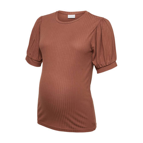 MAMALICIOUS zwangerschaps T-shirt roestbruin Dames Viscose Ronde hals Effen - maat XL afbeelding