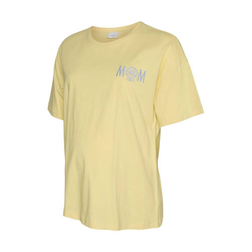MAMALICIOUS zwangerschaps T-shirt lichtgeel Dames Katoen Ronde hals Printopdruk - maat S afbeelding