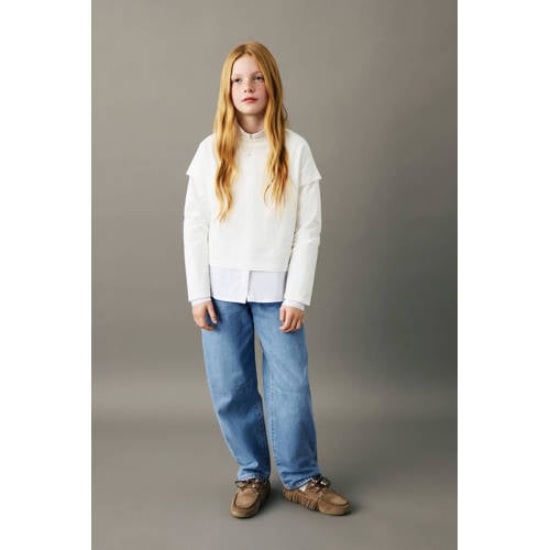 Mango Kids barrel jeans medium blue denim Blauw Effen