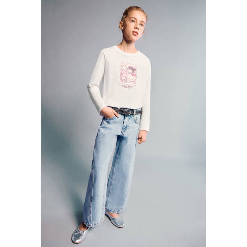 Mango Kids wide leg jeans medium blue denim Blauw Effen