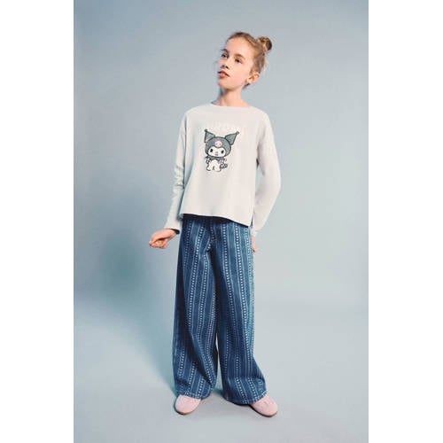 Mango Kids wide leg jeans met hartjes medium blue denim Blauw Hartjes - maat 122 afbeelding