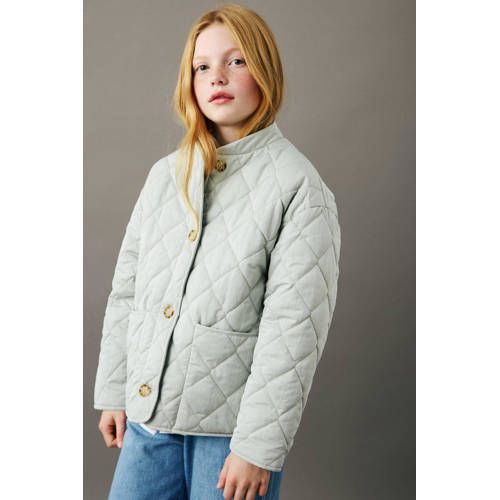 Mango Kids tussenjas lichtgroen Meisjes Polyamide Opstaande kraag Effen - maat 134 afbeelding