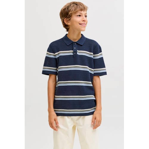 JACK & JONES JUNIOR gestreepte polo donkerblauw gebreid Jongens Katoen Polokraag - maat 164 afbeelding