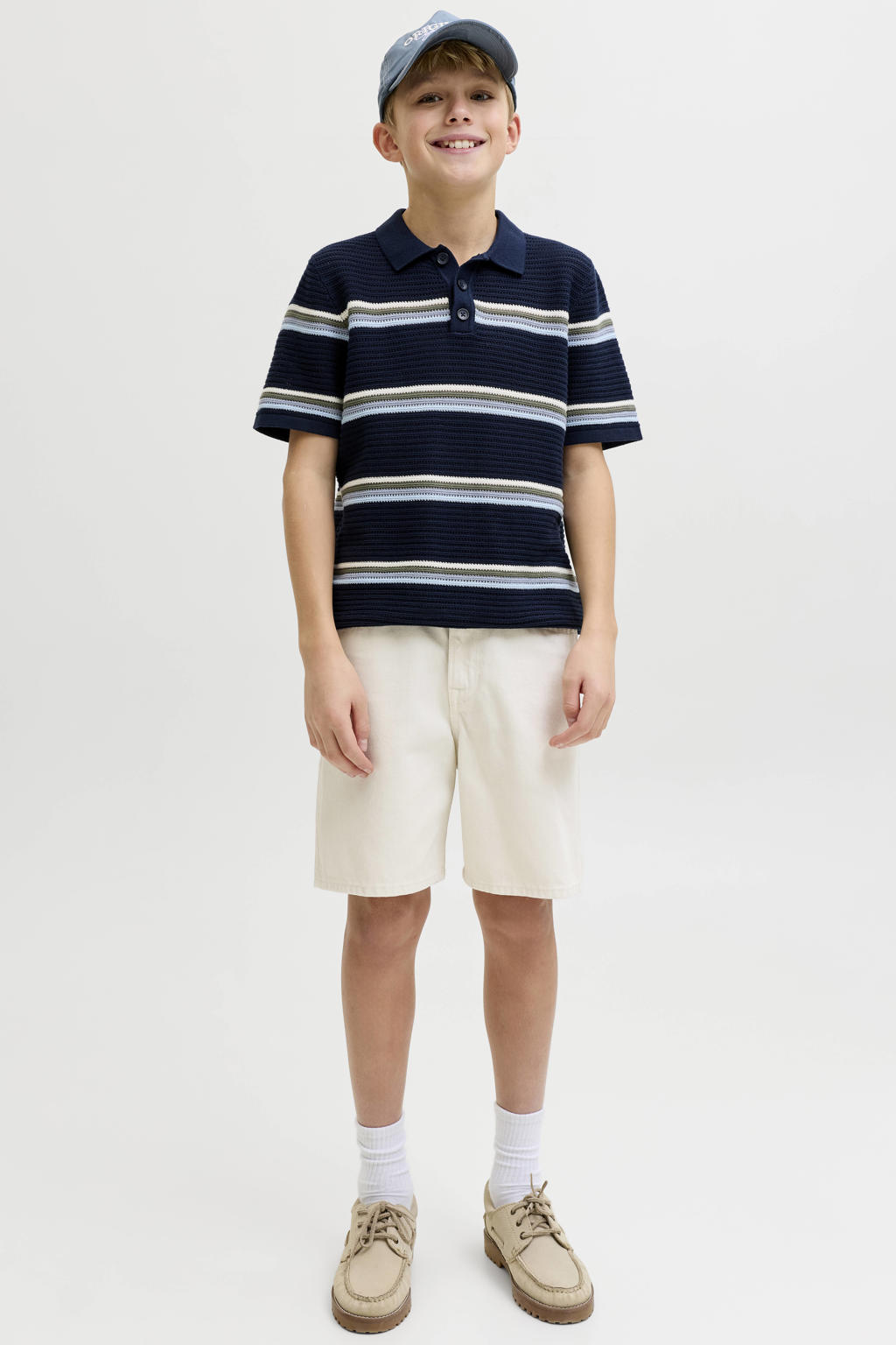 Witte jongens JACK & JONES JUNIOR relaxed short van denim met knoopsluiting en effen