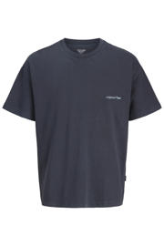 thumbnail: Donkerblauwe jongens JACK & JONES JUNIOR T-shirt van katoen met backprint, korte mouwen en ronde hals