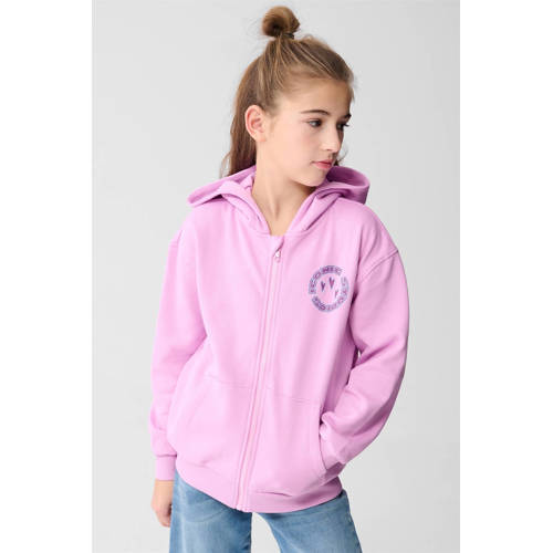 Shoeby sweatvest met backprint roze Backprint - maat 134/140 afbeelding