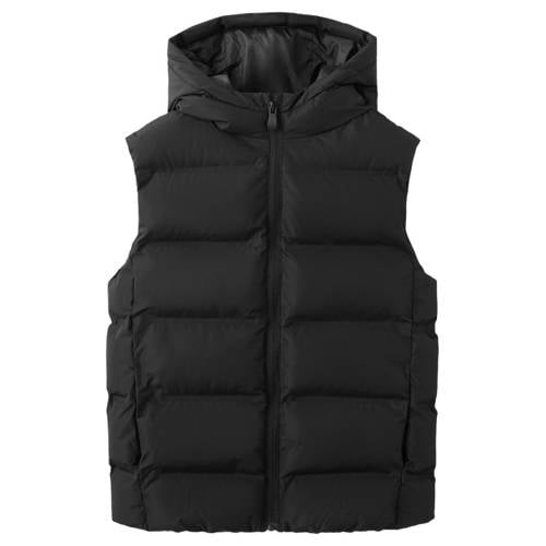 Mango Kids bodywarmer zwart Jongens Polyester Capuchon Effen