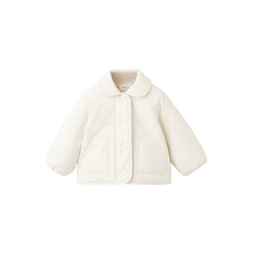 Mango Kids zomerjas ecru Jongens/Meisjes Polyamide Peter Pan-kraag Effen - maat 62 afbeelding