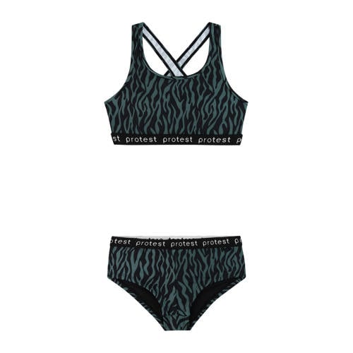 Protest crop bikini PRTMONICAS JR donkergroen/zwart Meisjes Polyester Zebraprint - maat 104 afbeelding