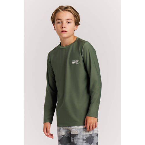 Protest UV T-shirt PRTWELDO JR met backprint olijfgroen UV shirt Jongens Polyamide Ronde hals - maat 140 afbeelding