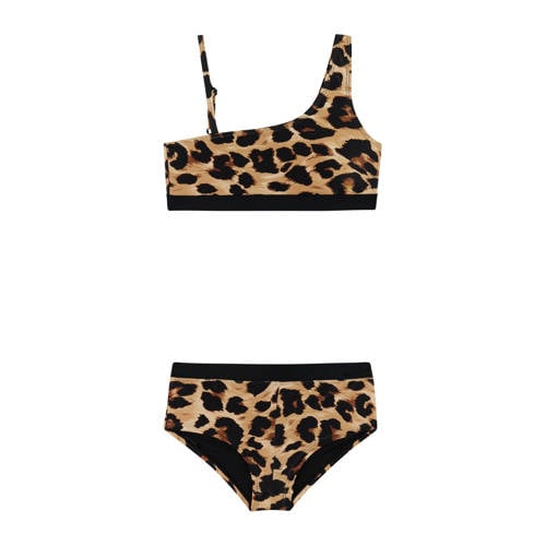 Protest one shoulder bikini PRTPANTER JR beige/zwart Meisjes Polyester - maat 128 afbeelding