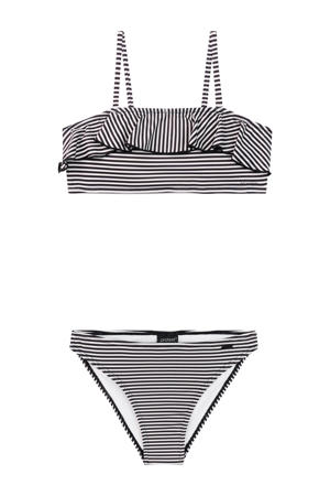bandeau bikini PRTSTRIPES JR met ruches zwart/wit