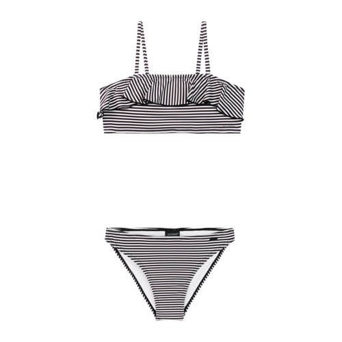 Protest bandeau bikini PRTSTRIPES JR met ruches zwart/wit Meisjes Polyester - maat 164 afbeelding