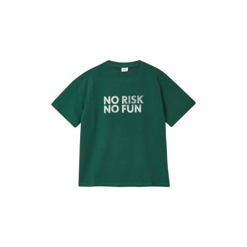 s.Oliver T-shirt donkergroen Meisjes Stretchkatoen Ronde hals Tekst - maat 170/176 afbeelding