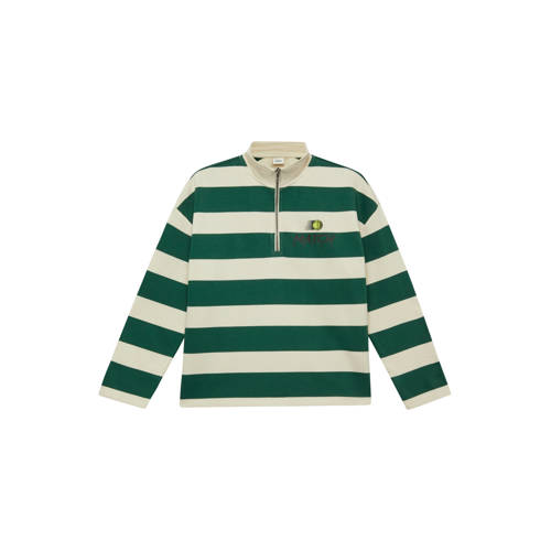 s.Oliver gestreepte sweater met backprint groen Backprint