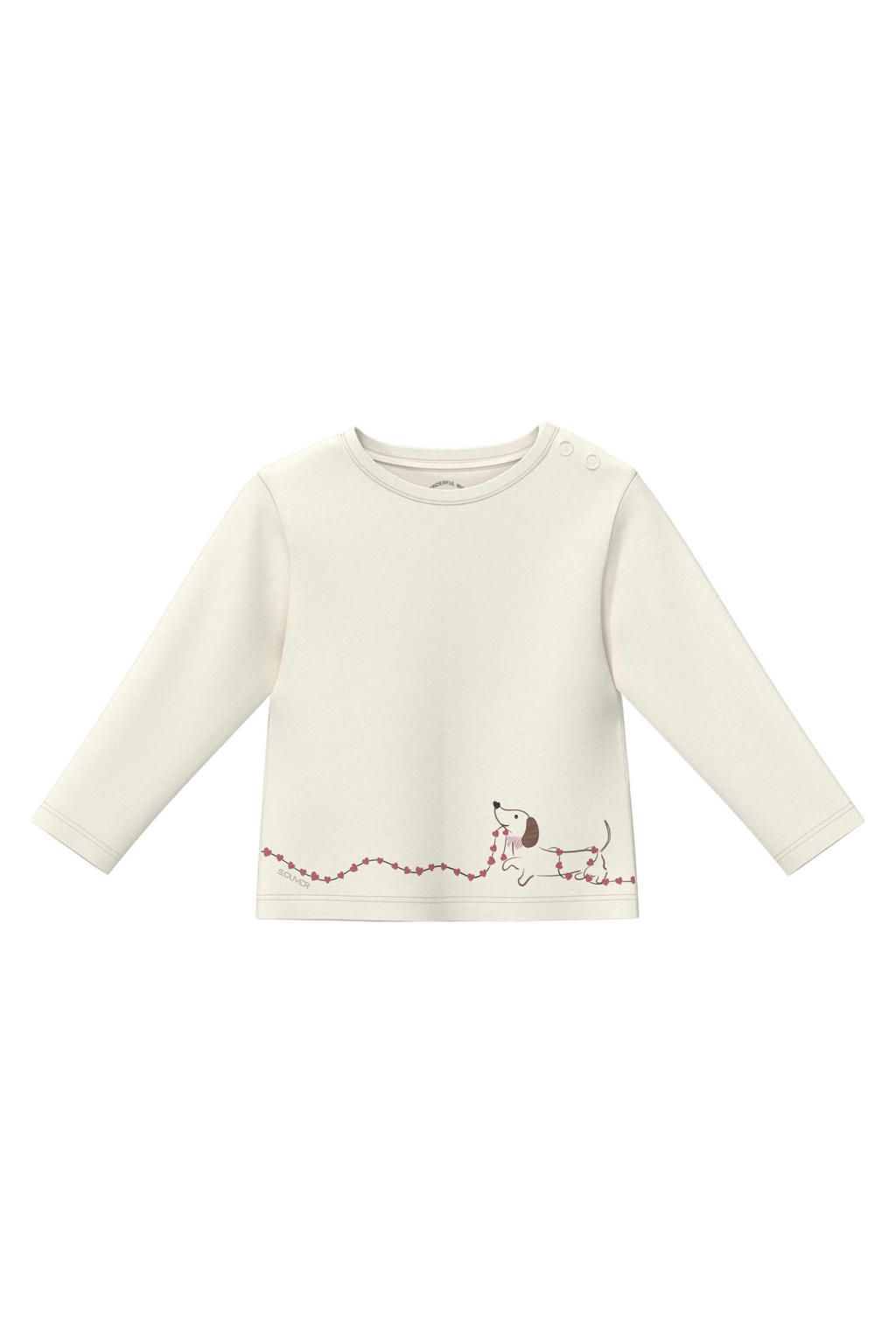 Ecru meisjes s.Oliver longsleeve van katoen met printopdruk, lange mouwen en ronde hals