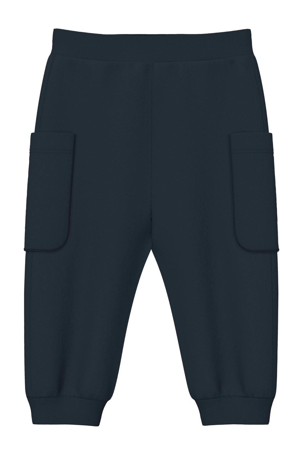 Donkerblauwe jongens s.Oliver casual broek van sweat materiaal met elastische tailleband en effen