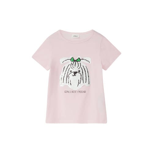 s.Oliver T-shirt lichtroze Meisjes Katoen Ronde hals Printopdruk